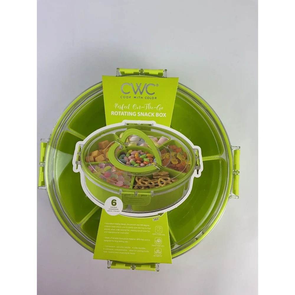 CWC Divided Serving Tray With Lid Rotating Snack Box 6 Compartment BPA Free